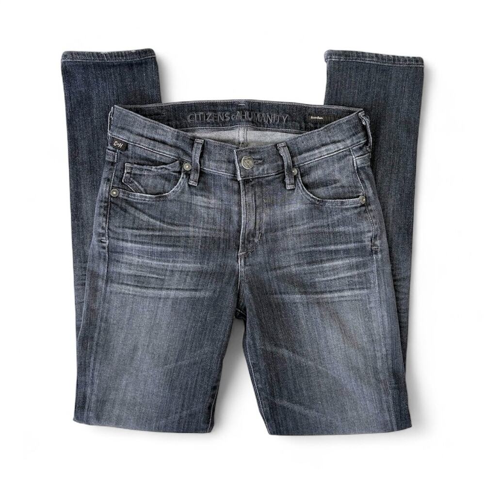 Citizens of Humanity Avedon Skinny Jeans Women 24 Gray Black Crop Raw Hem COH